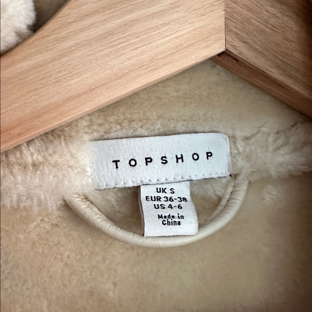 Topshop Faux Leather Shearling Aviator Biker Jacket - Picture 4 of 5
